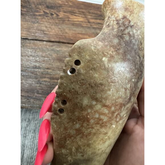 Vintage Carved Soapstone Vase 8” Pedestal Floral Relief Asian Boho MCM Eclectic - Picture 9 of 13